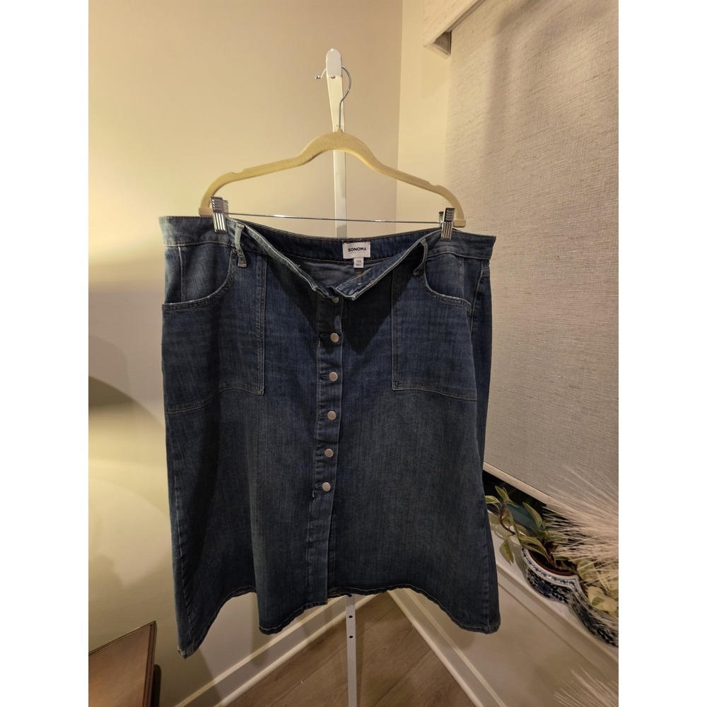 Sonoma Hi Rise Denim Skirt 18W Button Fly Midi Relaxed - Picture 9 of 16